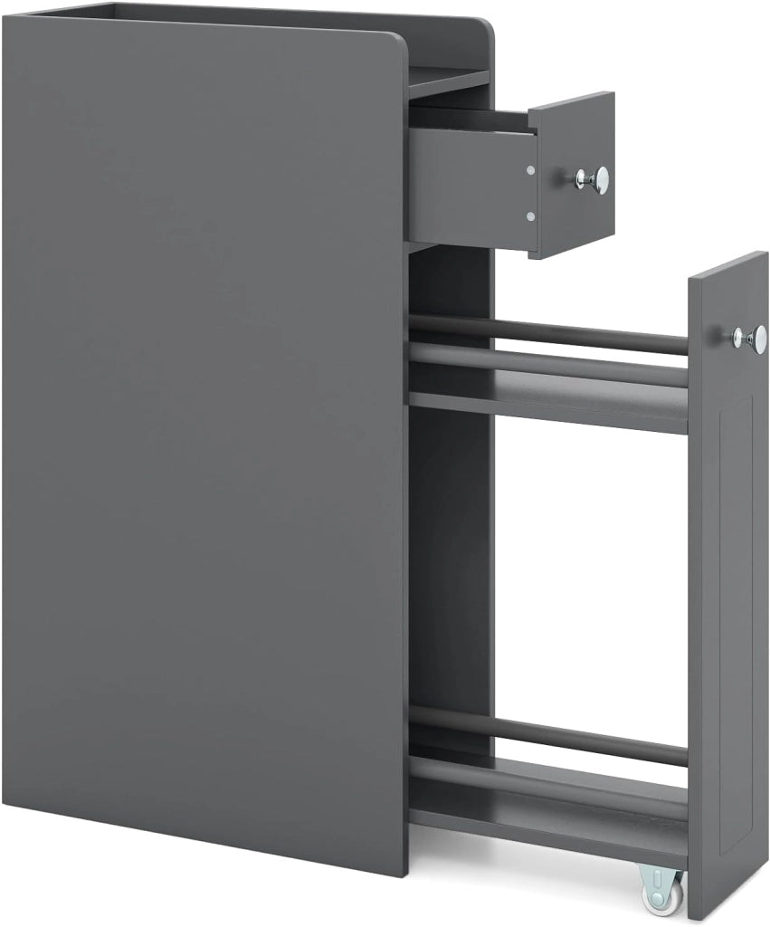 Mobile ausiliario da bagno stretto, armadio sottile per WC con 2 cassetti, 40 x 18 x 70 cm, organizer per bagno, cucina, soggiorno (grigio)