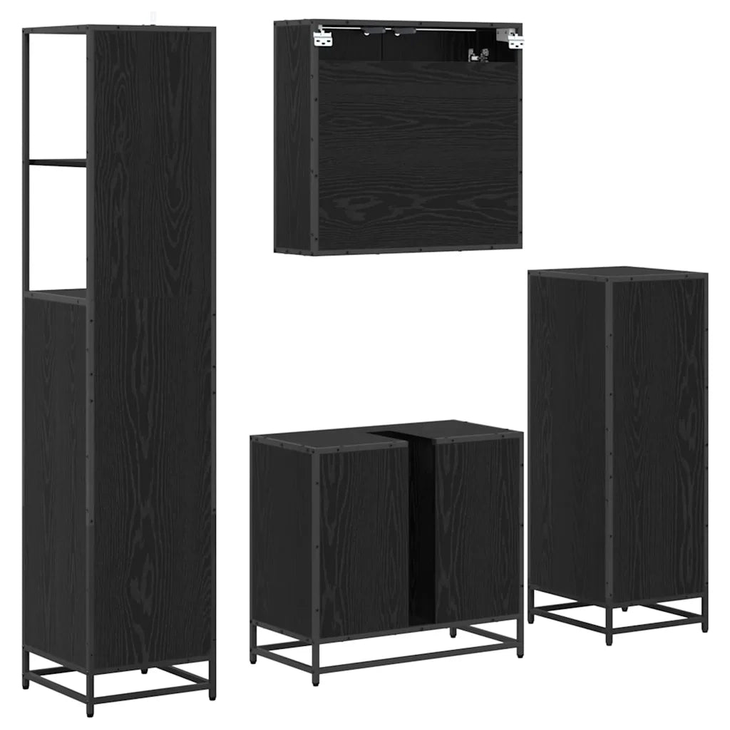 Set di mobili per il bagno 4 pcs Rovere Nero Legno multistrato 3402413