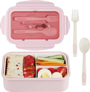 Lunchbox per bambini e adulti, bento con posate e 3 contenitori, riscaldabile in microonde, per scuola, lavoro, picnic, viaggio, BPA-free