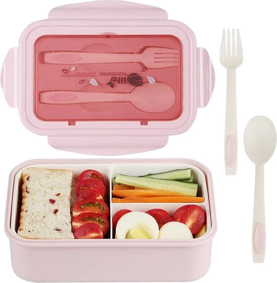 Lunchbox per bambini e adulti, bento con posate e 3 contenitori, riscaldabile in microonde, per scuola, lavoro, picnic, viaggio, BPA-free