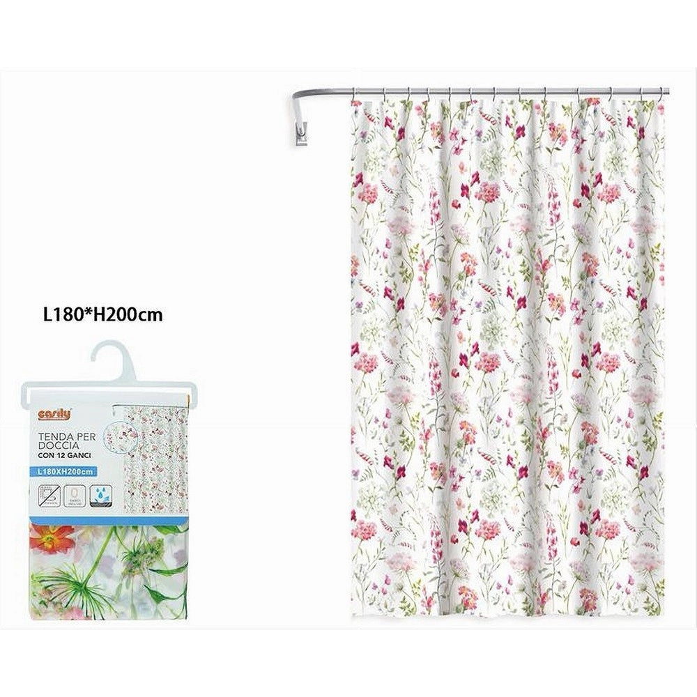Trade Shop - Tenda Per Doccia Antimuffa Impermeabile 180x200cm Con 12 Anelli Bagno Fiori 69916 -