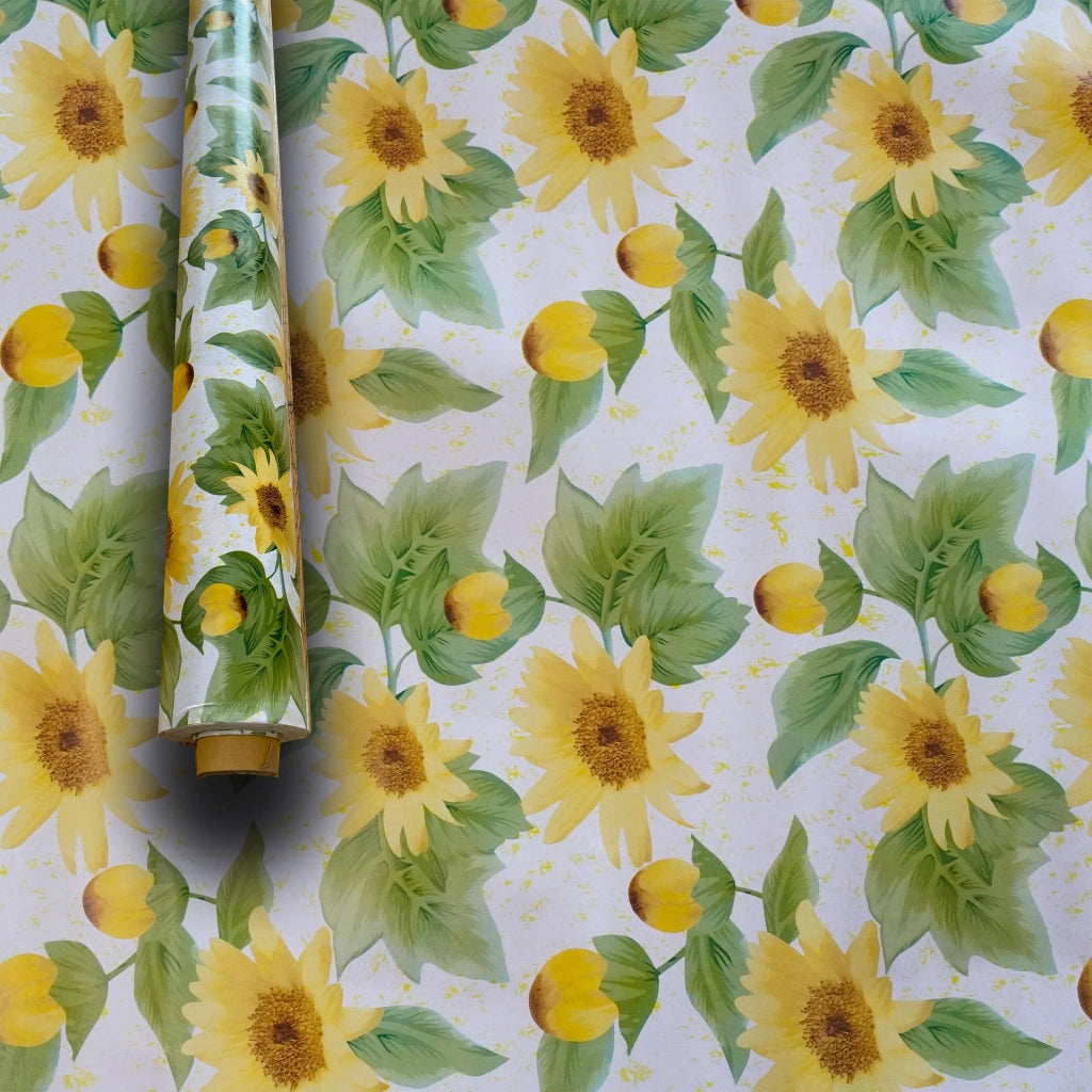 ***MEGA STOCK*** Rotolo da 20 metri (H140cm) di Tovaglia PVC telata cerata Per Casa, Sagre, Pizzerie GIRASOLI CON VERDE