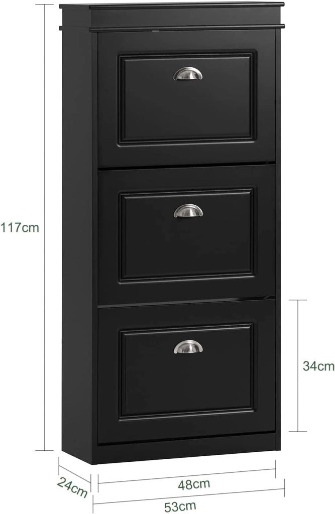 Scarpiera Salvaspazio Slim Legno - Mobile Scarpiera Ingresso Moderna 3 Ante a Ribalta, per Ingresso, Corridoio o Camera da Letto 53x24x117cm Nera FSR94-SCH