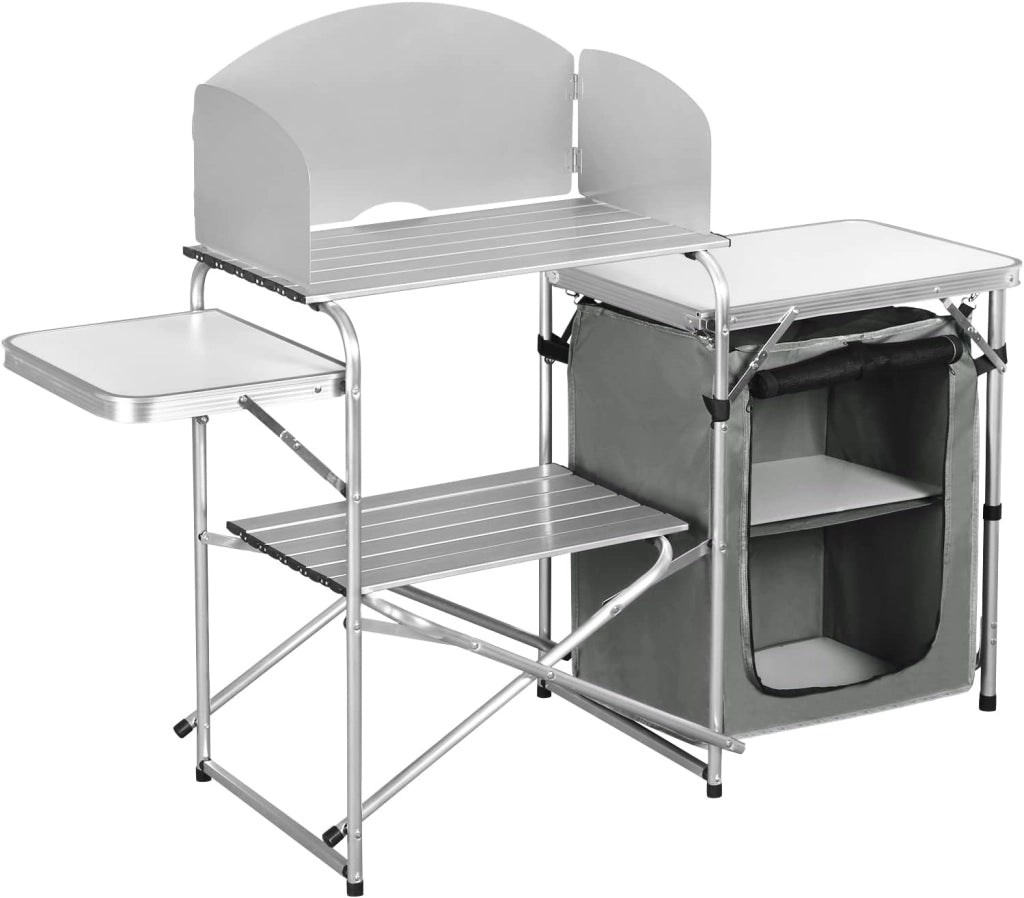 Mobile Cucina da Campeggio Tavolo Pieghevole da Giardino Armadio da Campeggio Tavolo Campeggio Tavoli a Valigetta da Balcone da Cucina in Alluminio e MDF con Sacca di Trasporto