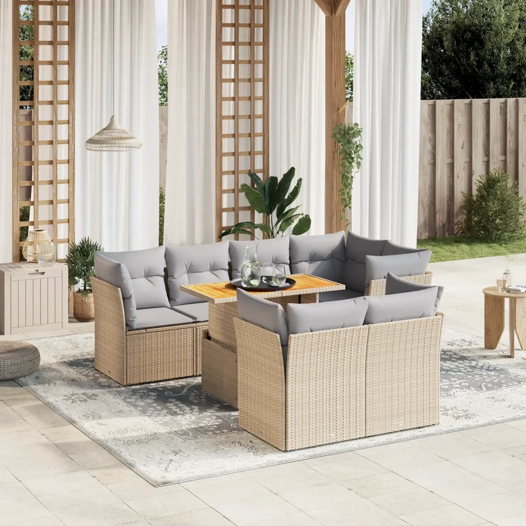 Set Divano da Giardino 8 pz con Cuscini Beige in Polyrattan 3270709