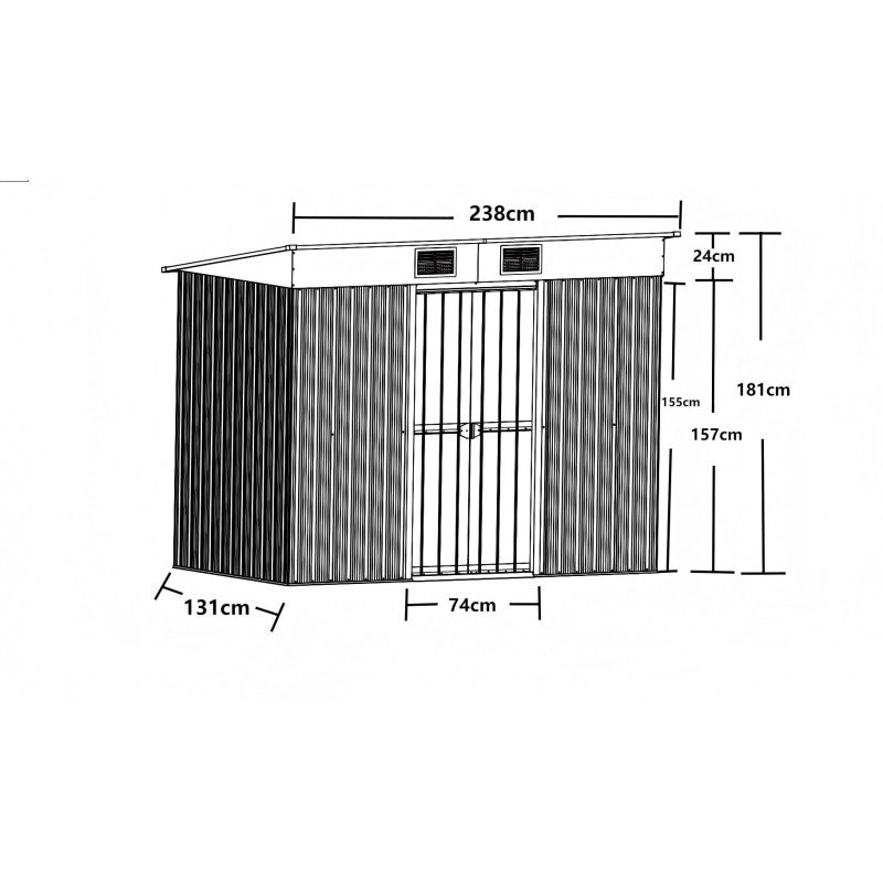 Casetta da giardino in metallo 238x131 cm – Capanno con superficie 3,12 m² – Tetto monofalda – Doppia porta 74 cm – AM2413.1 Foresta