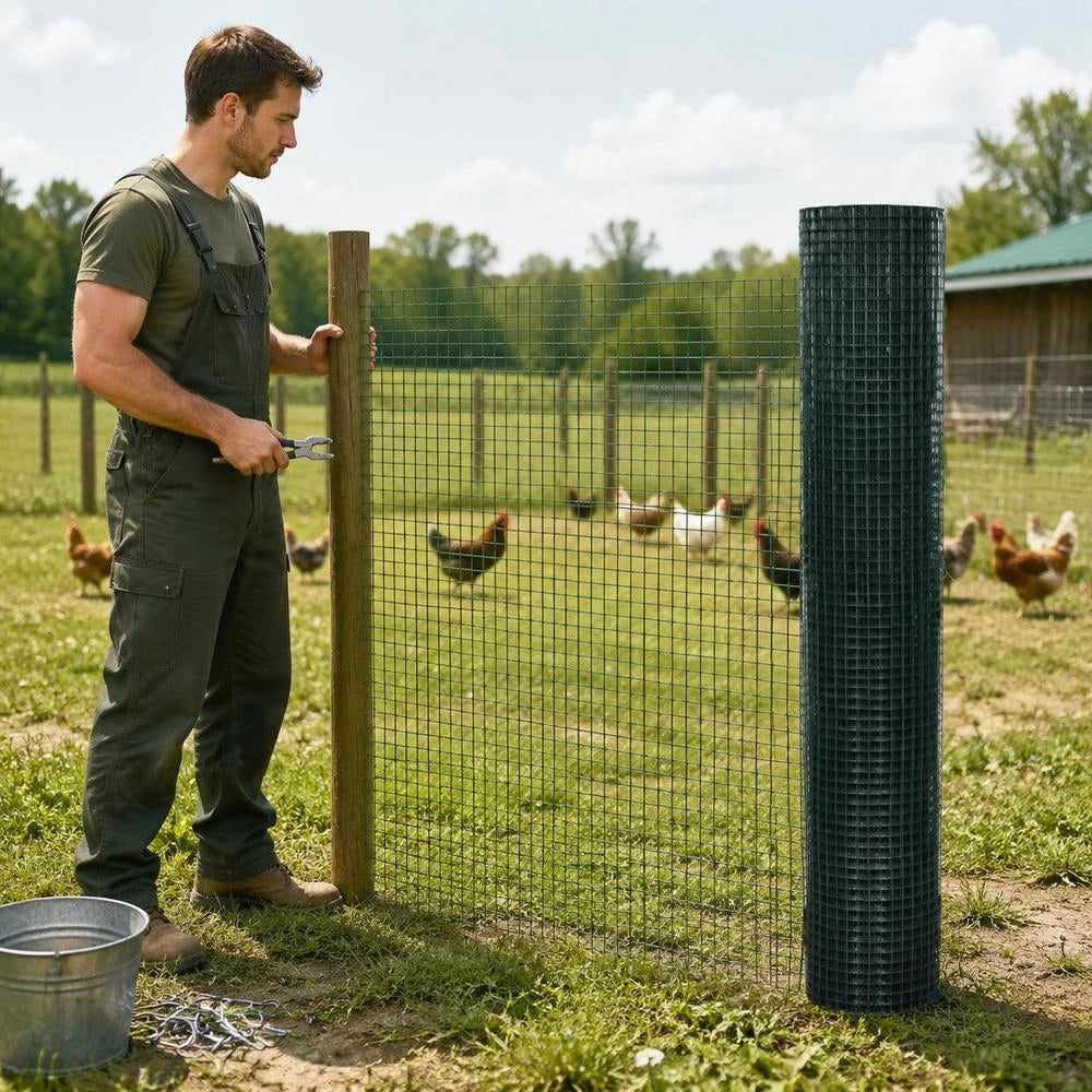Wire Fence For Chickens, Galvanized With PVC Coating, 25x1 M, Green
