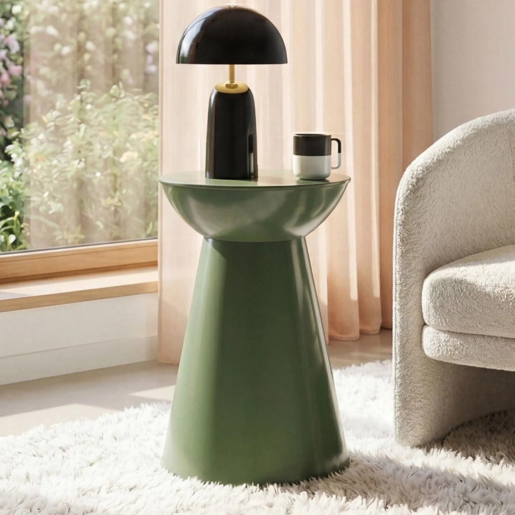 IDMarket - Set di 2 tavolini rotondi, tavolini da salotto, comodini ODETTE da 30 cm in metallo verde kaki
