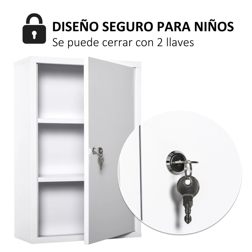 Armadio da muro in metallo con 3 ripiani e chiusura a chiave ¨C zephmum ¨C bianco 40x18x60 cm