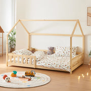 Letto Piazza e Mezza Hesel per Cameretta a Forma di Casetta 120 x 200 cm Naturale [en.casa]