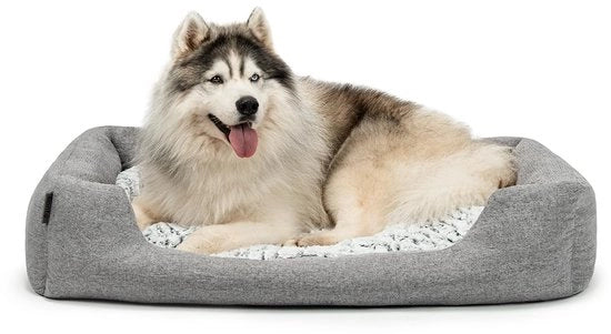 Mangiafagioli per cani con cuscino morbido e reversibile, letto per cani e gatti in design a macchie con gradino basso per cani e gatti di tutte le dimensioni, 110x80 cm, letto morbido per cani, grigio