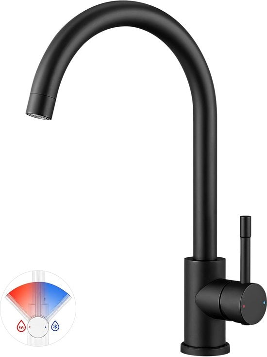 Zuppoia Cucina 360° Girevole, Zuppoia Cucina ad Alta Pressione, Zuppoia Cucina con Bocchetta Alta, Manigliona Singola, Zuppoia Raccordo con Bacinella in Inox, G3/8 Valvola di Connettore
