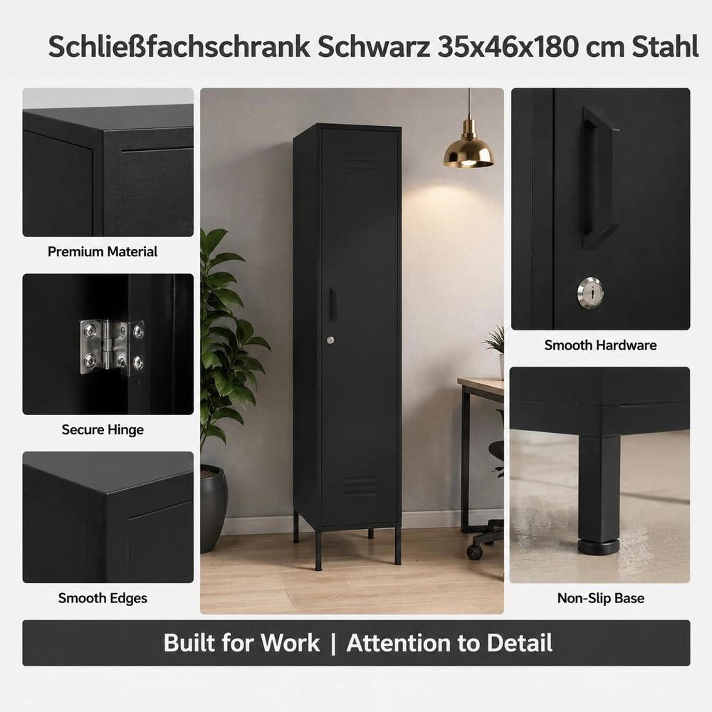 Locker Cabinet, Black, 35x46x180 Cm, Steel