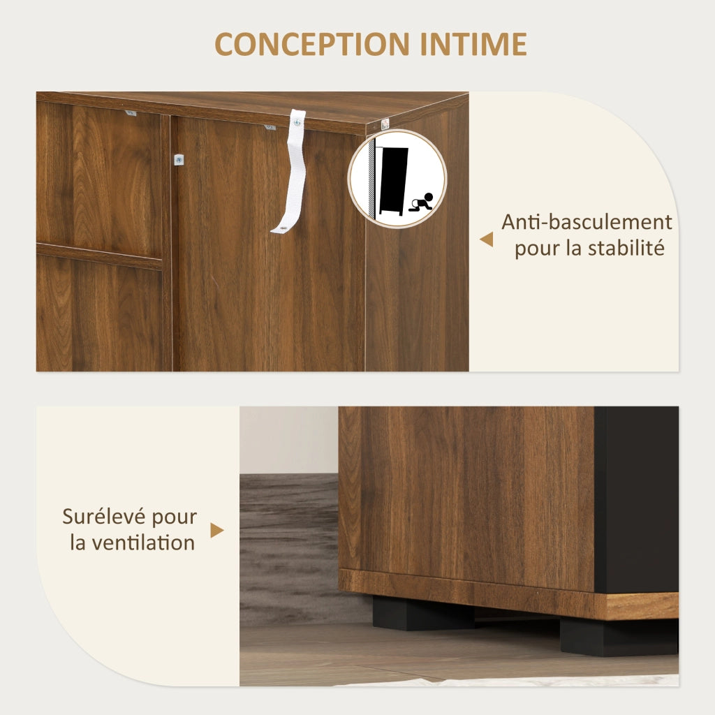 Credenza con 4 ante, cassetti e ripiani regolabili ¨C zephmum ¨C marrone e nero 120x35x85