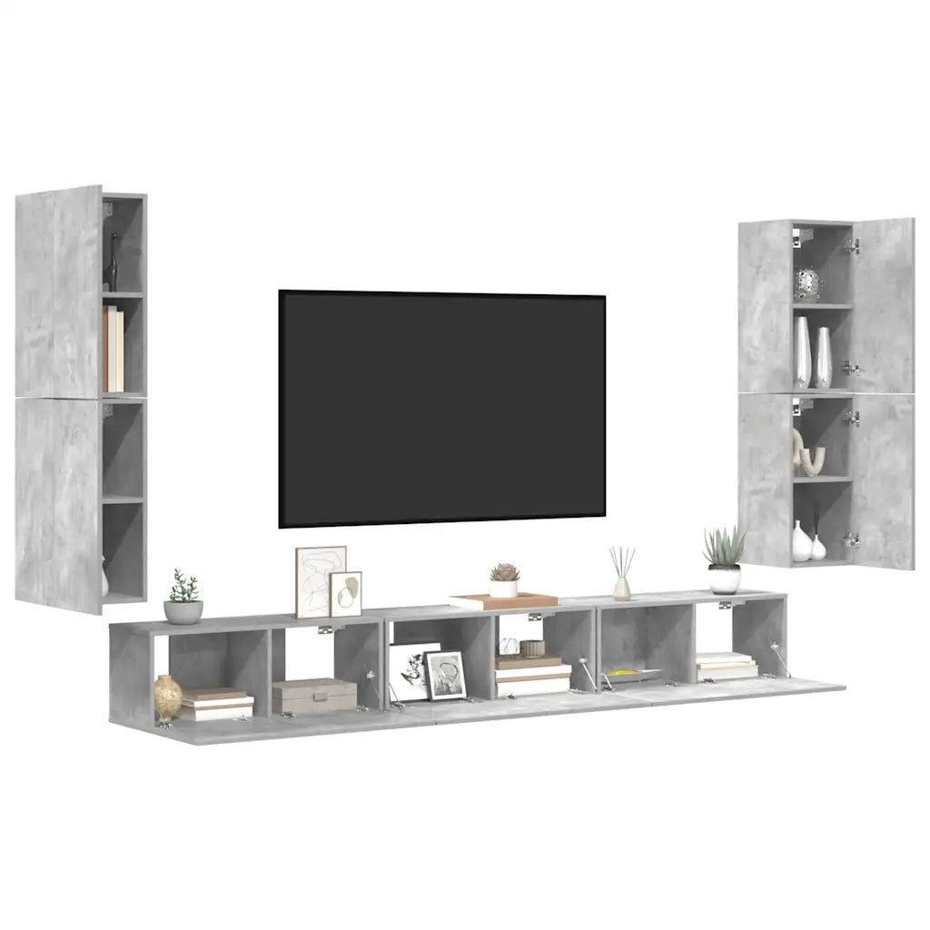 Set di Mobili Porta TV 7 pz Grigio Cemento in Legno Multistrato 3114305