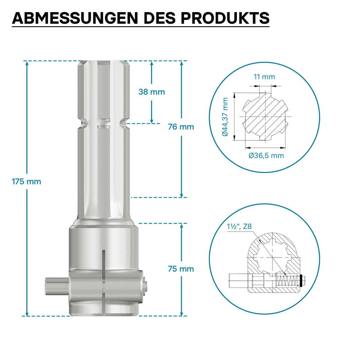 Boccola albero cardanico 175mm Attacco albero scanalato 8-32x38x6 per albero uscita 1 3/4" 6D