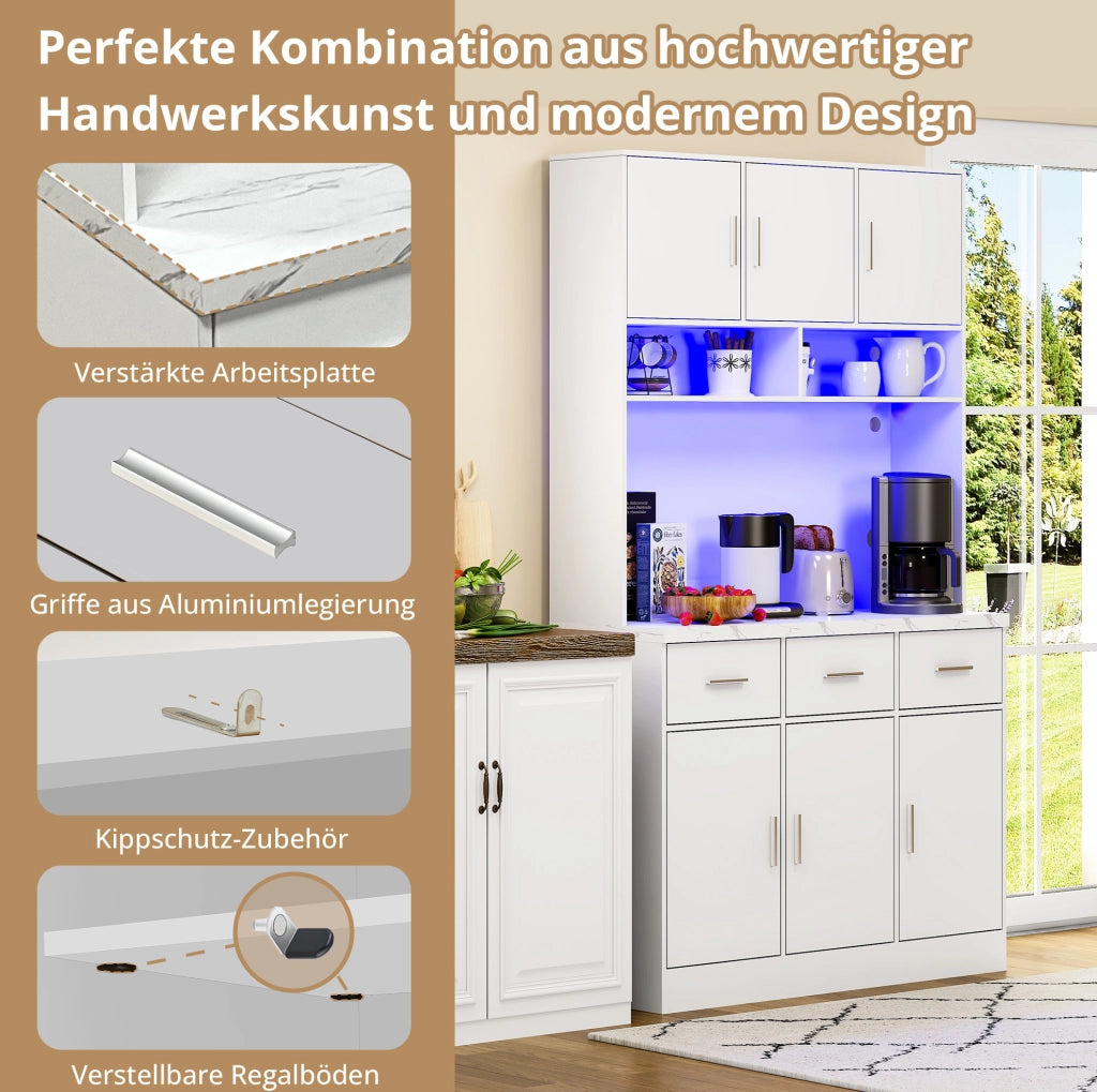 Credenza multifunzione con LED e prese USB 100 x 40 x 180 cm; bianco