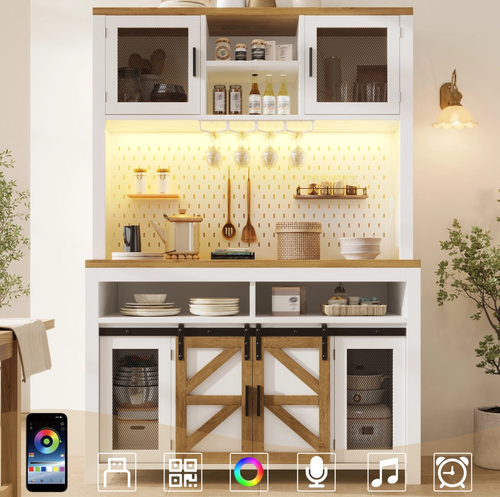 Mobile alto da cucina con LED RGB, presa e USB, bianco