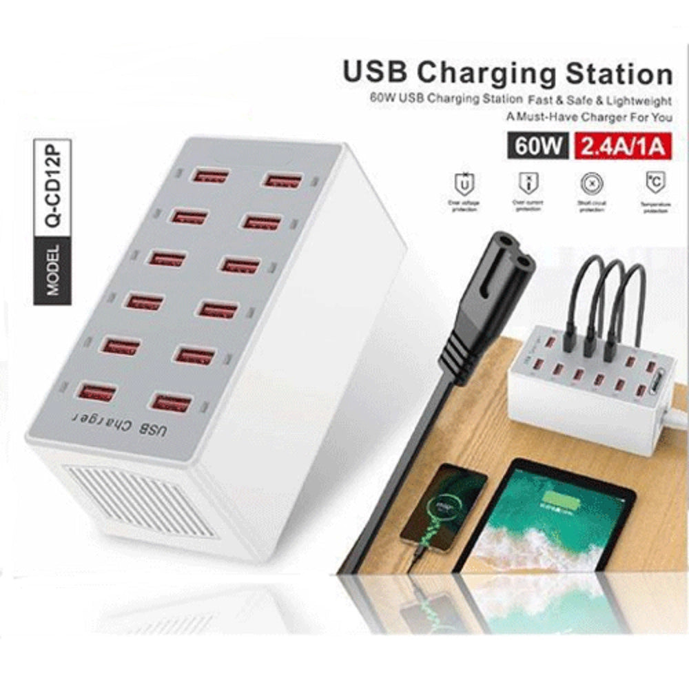 Trade Shop - Stazione Di Ricarica Usb Dock Con 12 Porte Usb 60w Multifunzione Presa Q-cd12p -
