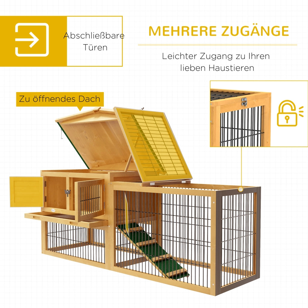 Gabbia per conigli 2 piani ¨C Xylo ¨C legno abete con recinto e rampa 150x52x68 cm giallo