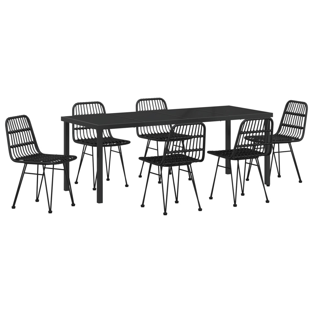 Set da Pranzo da Giardino 7 Pezzi Nero Polyrattan