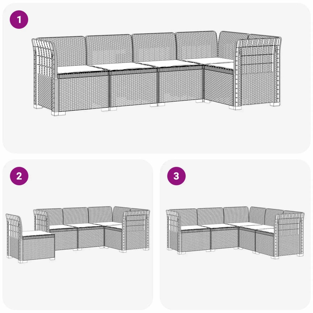 Divano da Giardino 5 Posti con Cuscini Stile Rattan PP 3444036