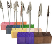 16 sostenitori di cartellini per tavolo in legno con clip a memoria, sostenitore di cartellini per tavolo in legno standard, clip per foto e note per matrimonio e festa, nome e numero di tavolo in legno