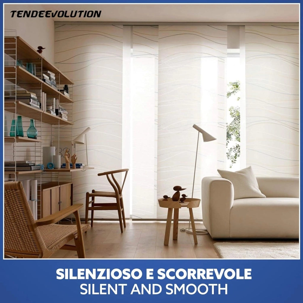 Bastone per Tende A Pannello Comando Manuale, Binario a 4 vie con portapannelli da 75 CM, Attacco Soffitto Lunghezza 280 CM