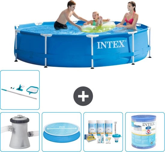 Piscina Rettangolare in Acciaio - 305 x 76 cm - Blu - Inclusa Pompata, Ombrello Solare, Kit di Manutenzione, Filtro, Set di Pulizia