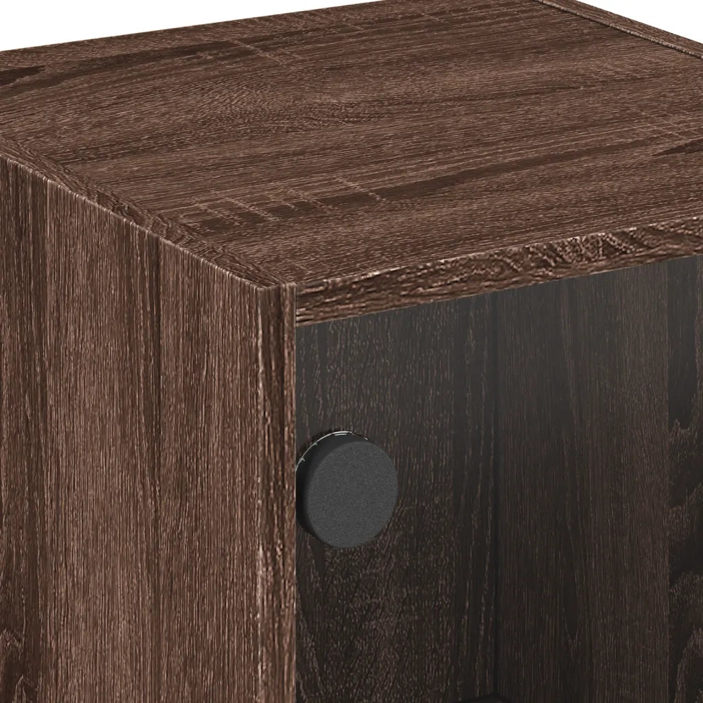 Comodino con Anta in Vetro Rovere Marrone 35x37x42 cm 836355