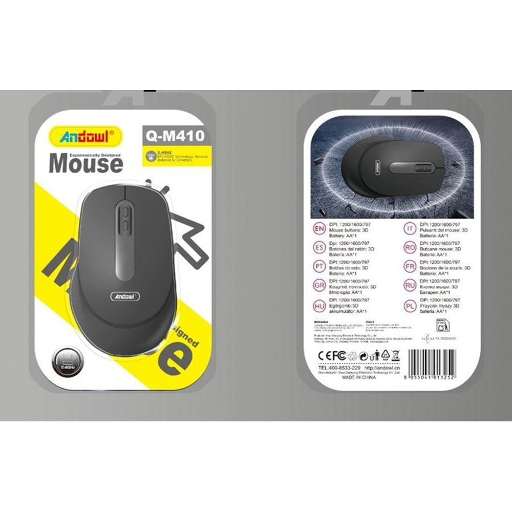 Trade Shop - Mouse Senza Fili Wireless 2.4ghz Ottico Dpi Regolabile 1200/1600 Ergonomico Compatto Q-m410 -