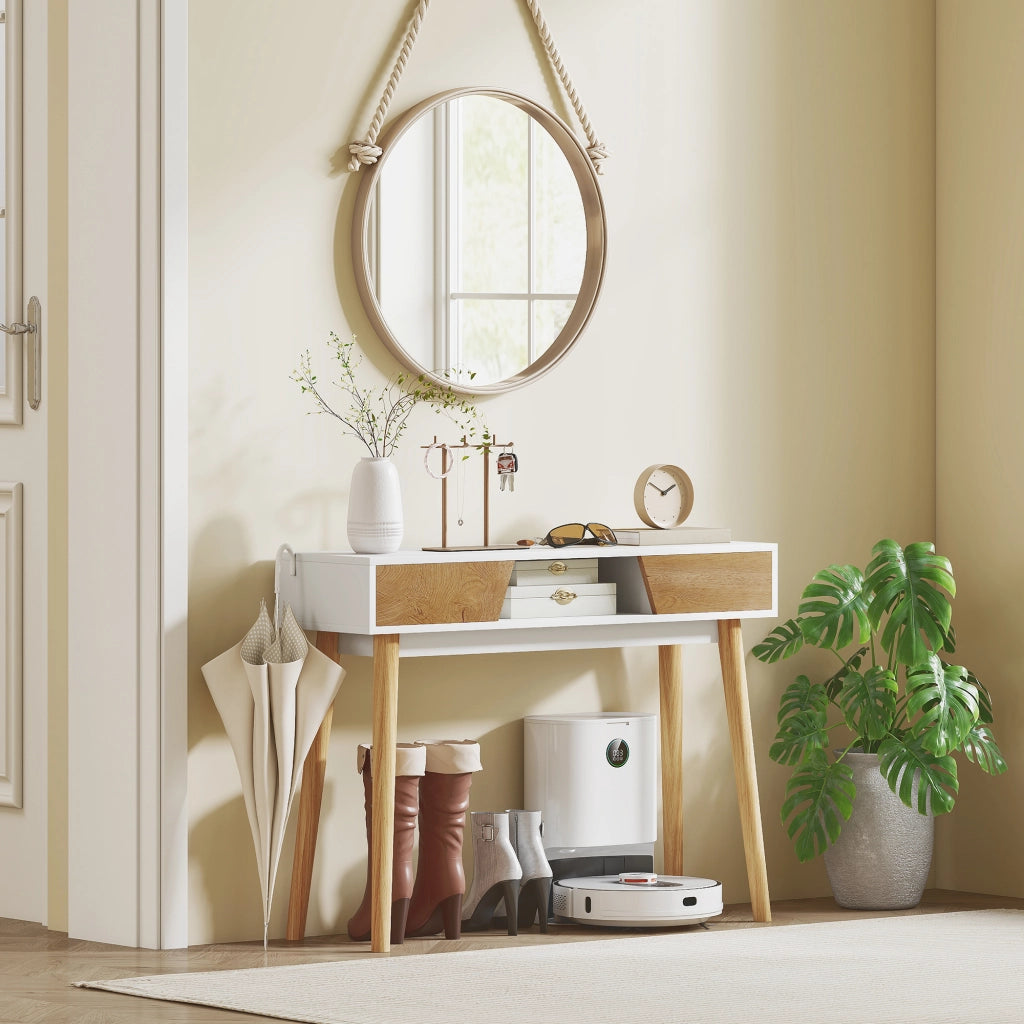 Consolle per Ingresso con 2 Cassetti e Gambe in Legno per Salone ¨C zephmum ¨C Bianco
