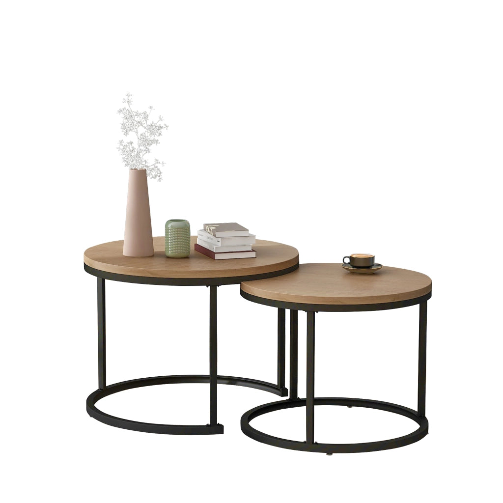 Set di tavolini da caffè; design impilabile moderno; MDF; colore naturale