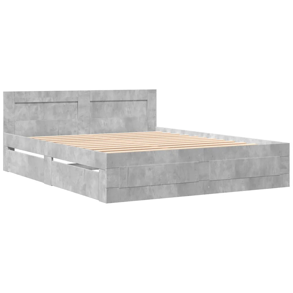 Letto matrimoniale | Letto per adulti | Giroletto Testiera Grigio Cemento 160x200 cm Legno Multistrato