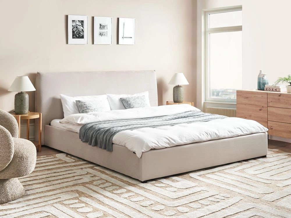 Letto matrimoniale ad acqua in velluto bianco sporco 180 x 200 cm stile classico minimalista