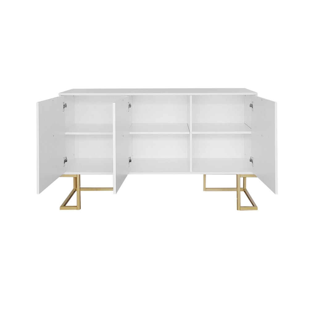 Credenza bianca in MDF e pannelli di particelle, 3 ante con ripiani regolabili