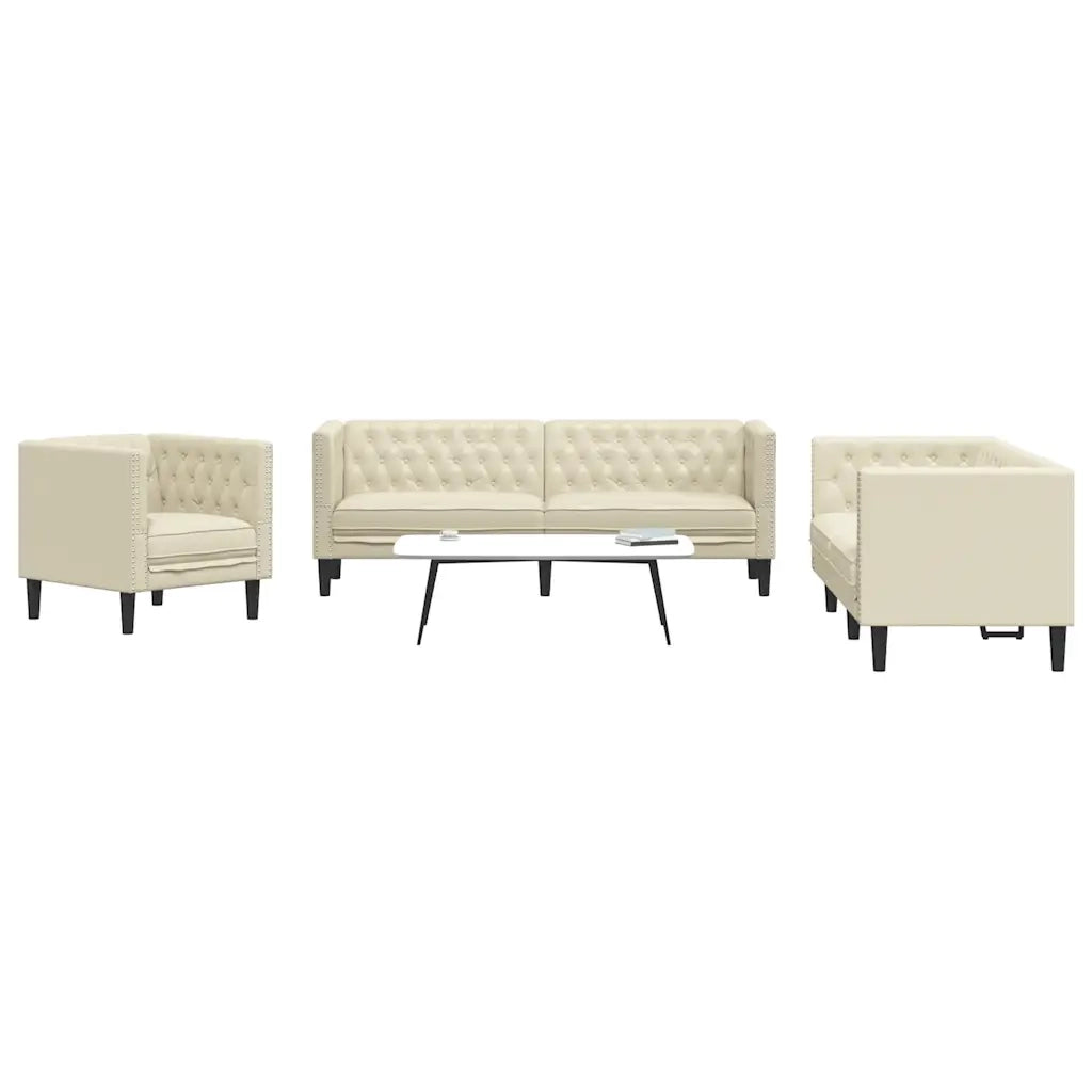 vidaXL Set Divani Chesterfield 3pz Crema in Similpelle