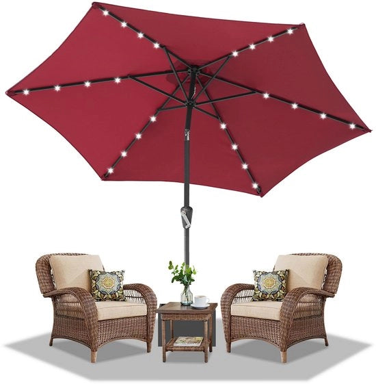 Parasole da giardino - 270CM - Ombrellone - con LED - UV50+ - 30° Inclinabile - Impermeabile - Ombrellone per balcone - Ombrellone a vento - Rosso