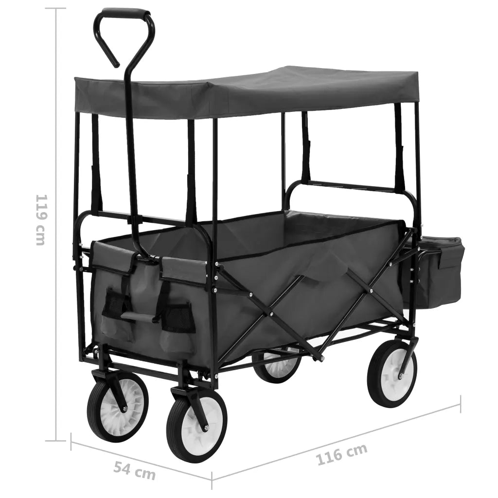 Carrello Pieghevole a Mano con Tettuccio in Acciaio Grigio