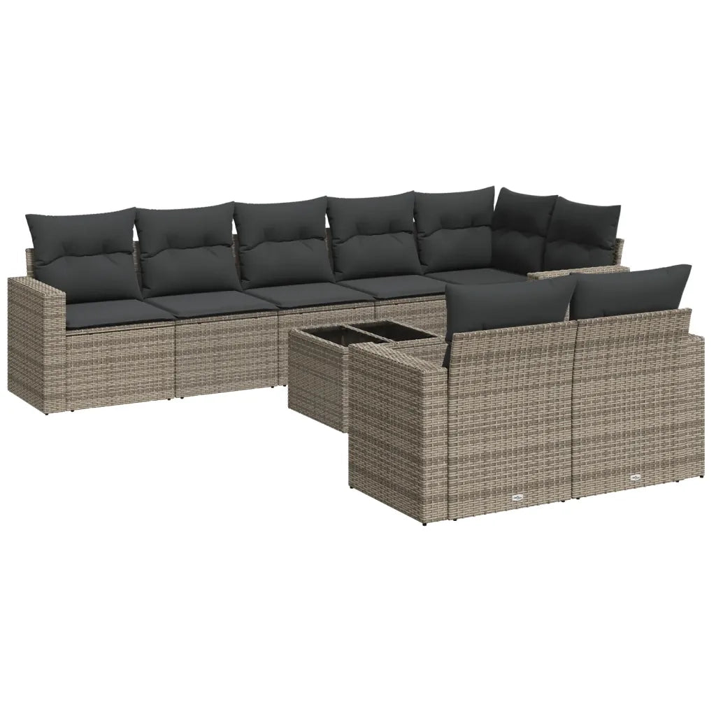 Set Divano da Giardino 9 pz con Cuscini Grigio in Polyrattan 3251567