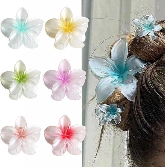 Spine per Capelli per Donne Senza Slittamento per Capelli Grossi Sottili Presa Forte 6 Colori Spine a Forma di Fiore di Hawaiano (6 Pezzi) - Scatola da 6 pezzi