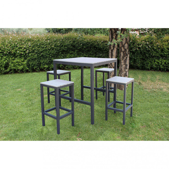 Set Bar Tavolo e 4 Sgabelli Sirio in Alluminio Tortora