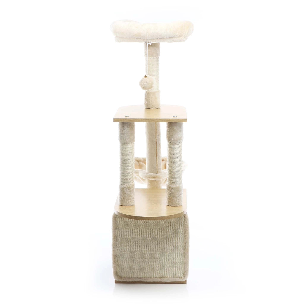 Fudajo Albero tiragraffi Legno beige 106cm Con casetta per gatti, colonne in sisal e cucce