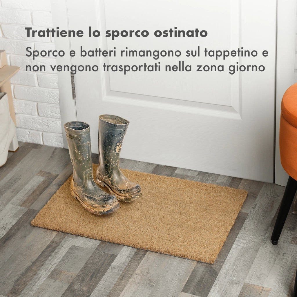 Zerbino Ingresso In Cocco Tappeto Antiscivolo Antibatterico 40 x 60 Cm AsciugaPassi Facile Da Pulire Resistente Rettangolare Tappetino Colore Naturale Neutro 