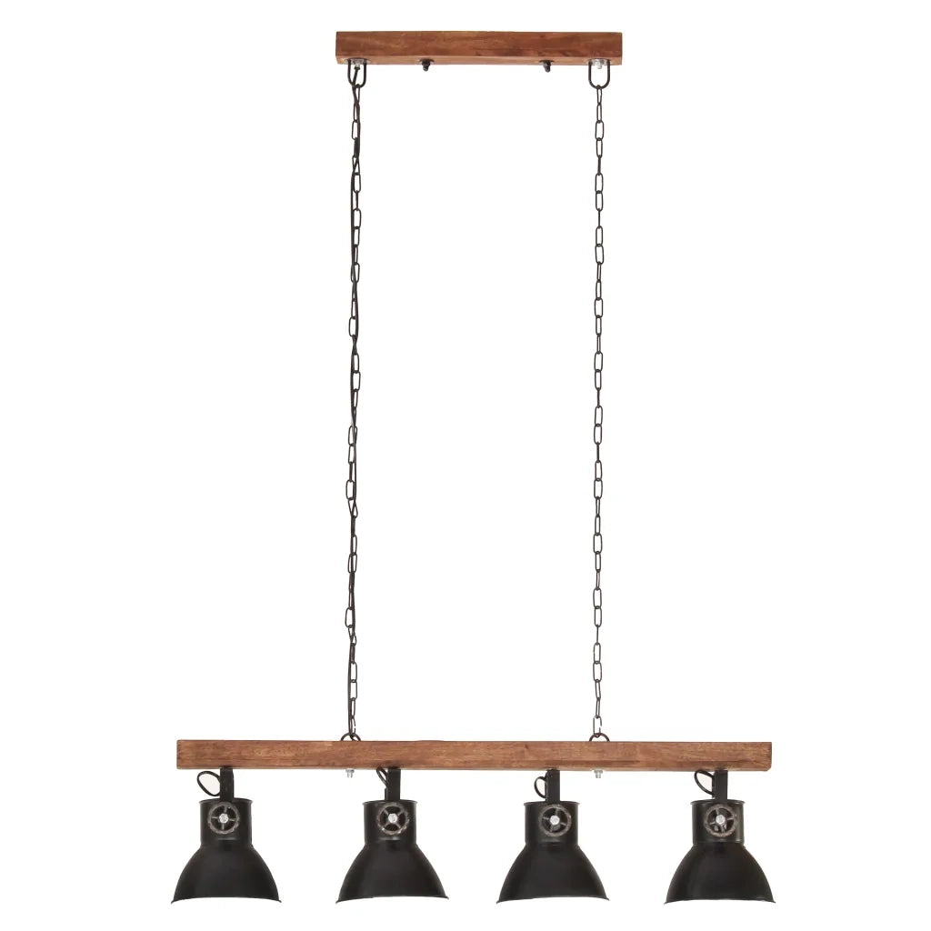 Lampada a Sospensione Industriale Nera E27 Legno di Mango 320523