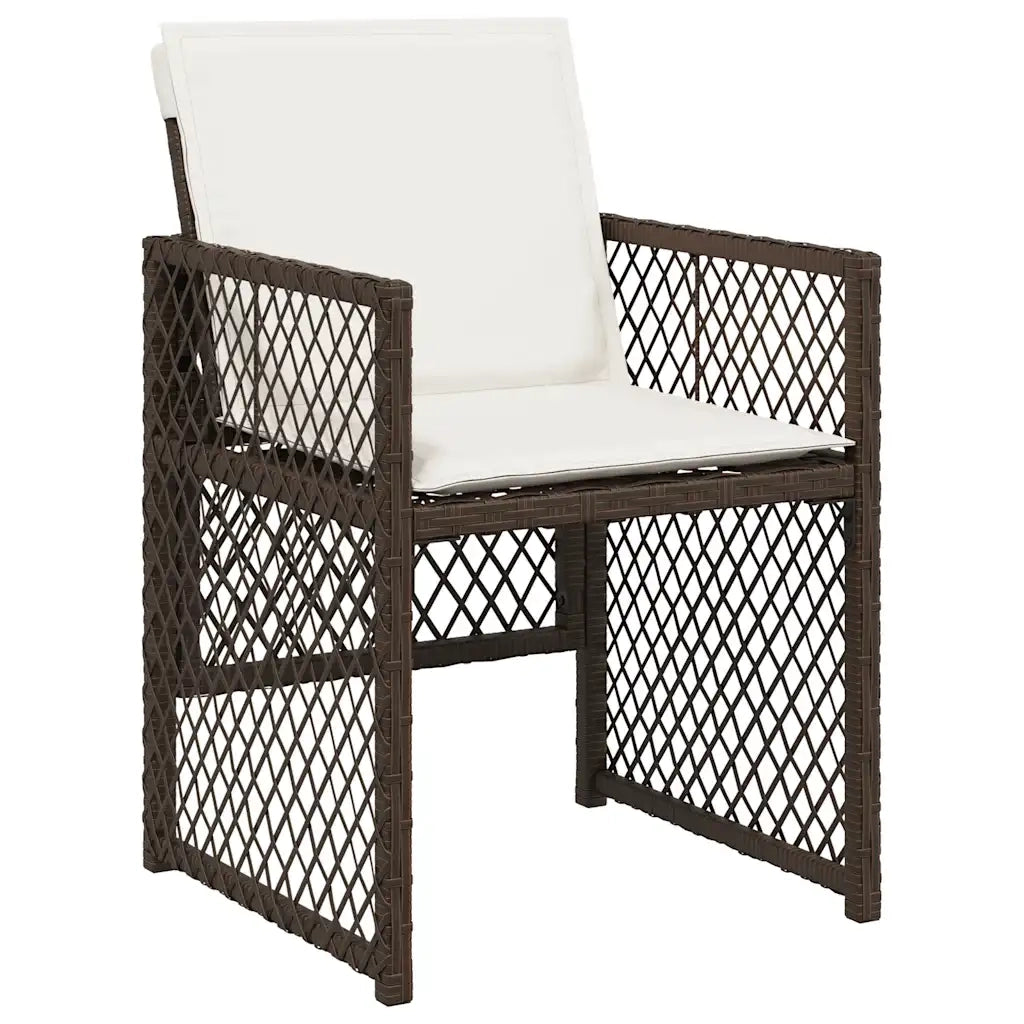 Set da Pranzo da Giardino 5pz con Cuscini in Polyrattan Marrone