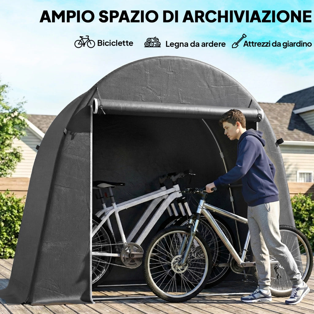 Tenda Garage per Biciclette e Attrezzi ¨C Zephmum ¨C Grigio Scuro, PE e Metallo, 245x120x200 cm