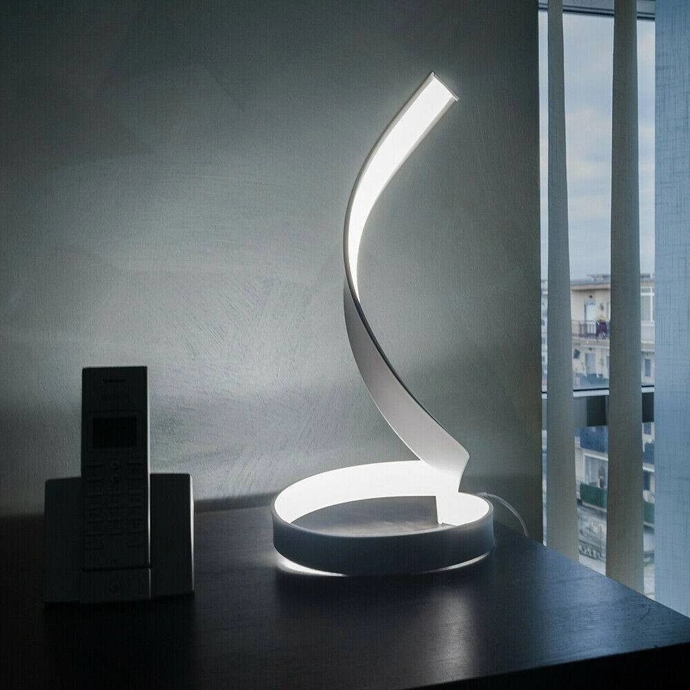 Trade Shop - Lampada Da Tavolo Led Moderna A Spirale Curva 12watt Luce Da Comodino Bianca D05 -
