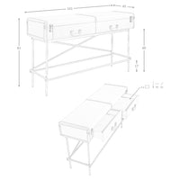 Consolle rettangolare, tessuto, noce e acciaio lucido dorato