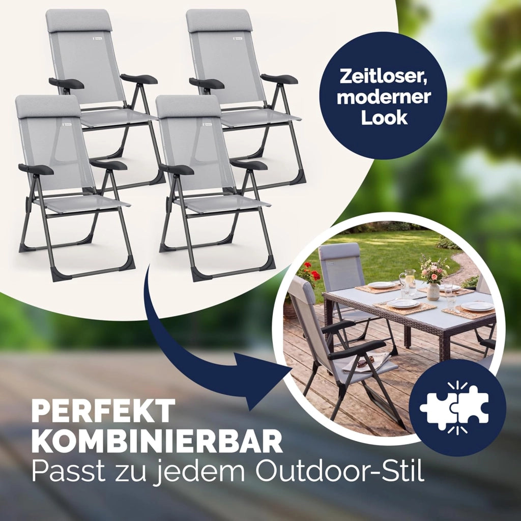 Set 4 Sedie da Giardino Pieghevoli Regolabili 7 Posizioni in Alluminio Schienale Reclinabile Campeggio Balcone